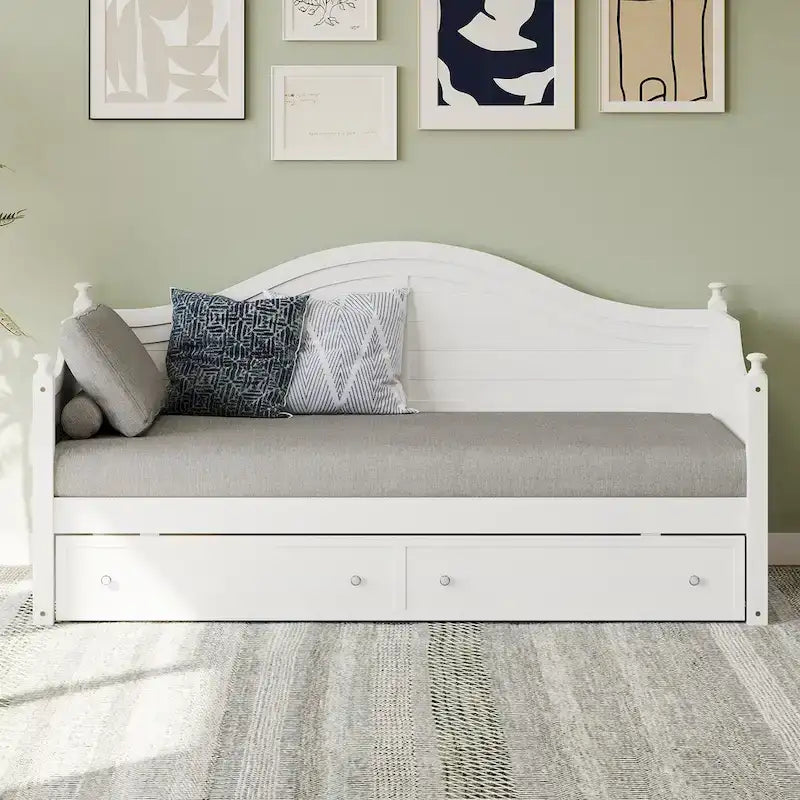 Cama Nido Doble Blanca con 2 Cajones de Almacenamiento, 1 Persona