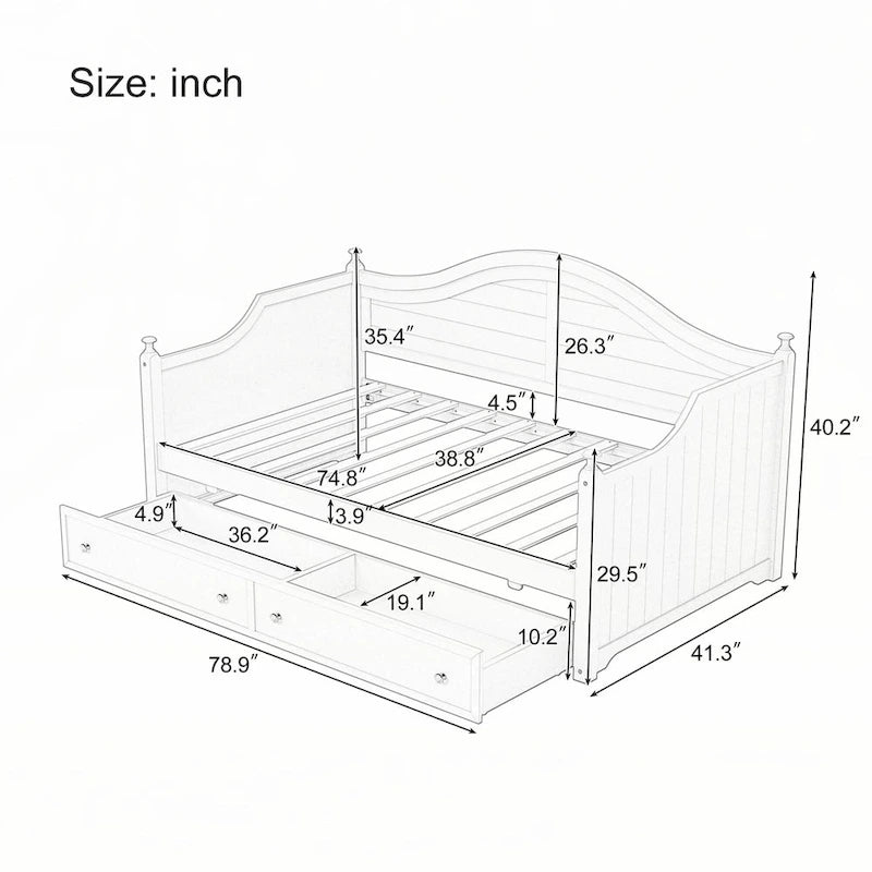 Cama Nido Doble Blanca con 2 Cajones de Almacenamiento, 1 Persona