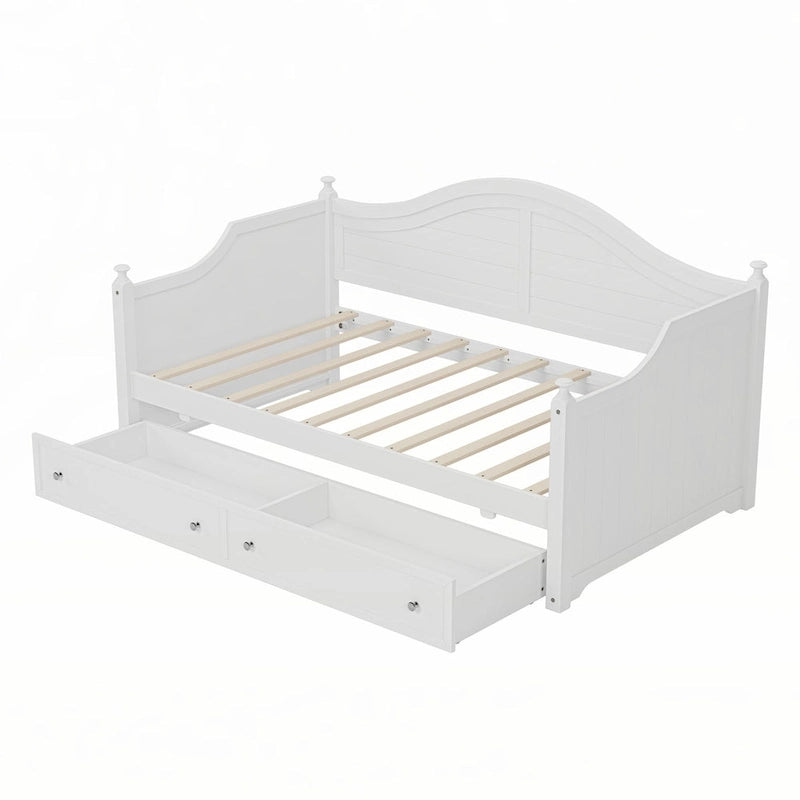 Cama Nido Doble Blanca con 2 Cajones de Almacenamiento, 1 Persona