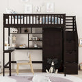 Cama alta de tamaño completo negra/gris/blanca con escritorio, estantería y almacenamiento - Individual