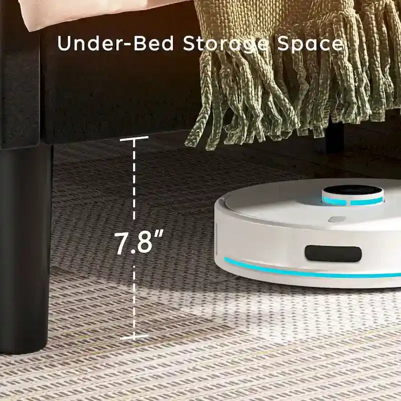 Cama Queen tapizada con plataforma y cabecero acolchado, 2 personas