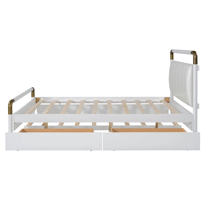 Cama Queen de plataforma con dosel blanco con cajones y nido doble, capacidad para 2 personas