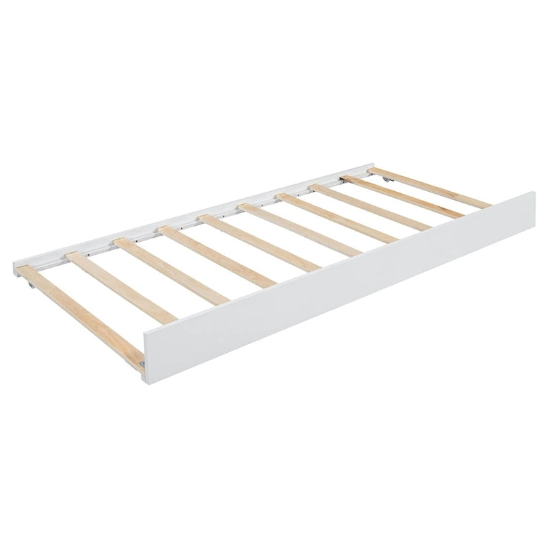 Cama Queen de plataforma con dosel blanco con cajones y nido doble, capacidad para 2 personas