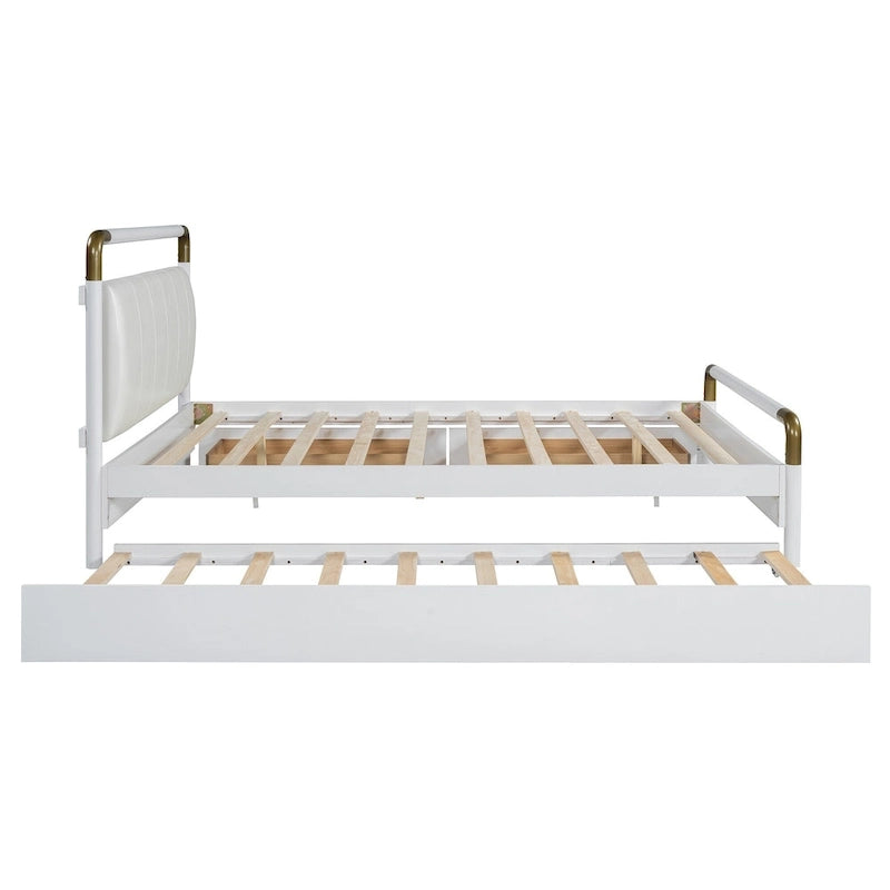 Cama Queen de plataforma con dosel blanco con cajones y nido doble, capacidad para 2 personas