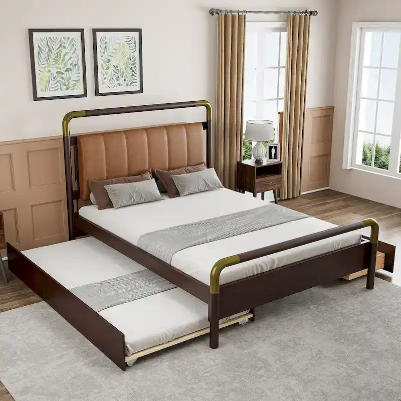 Cama Queen de plataforma con dosel blanco con cajones y nido doble, capacidad para 2 personas