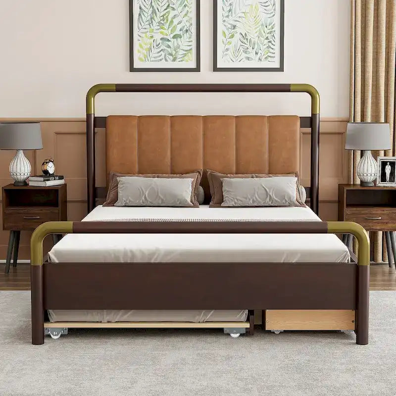 Cama Queen de plataforma con dosel blanco con cajones y nido doble, capacidad para 2 personas