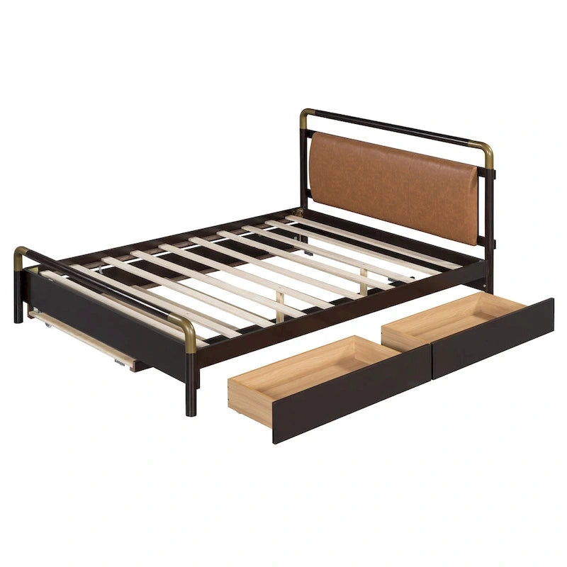 Cama Queen de plataforma con dosel blanco con cajones y nido doble, capacidad para 2 personas