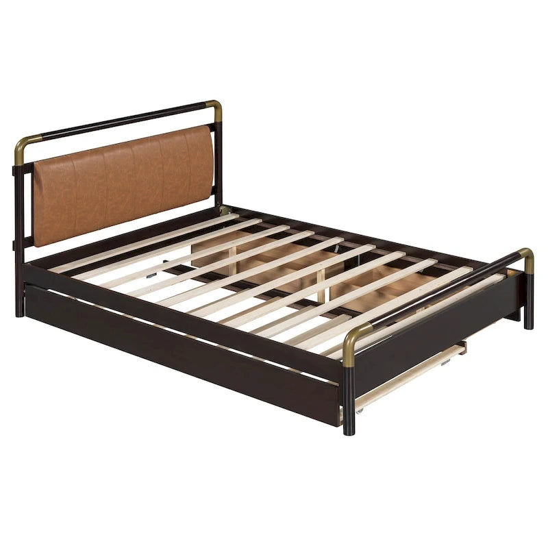 Cama Queen de plataforma con dosel blanco con cajones y nido doble, capacidad para 2 personas