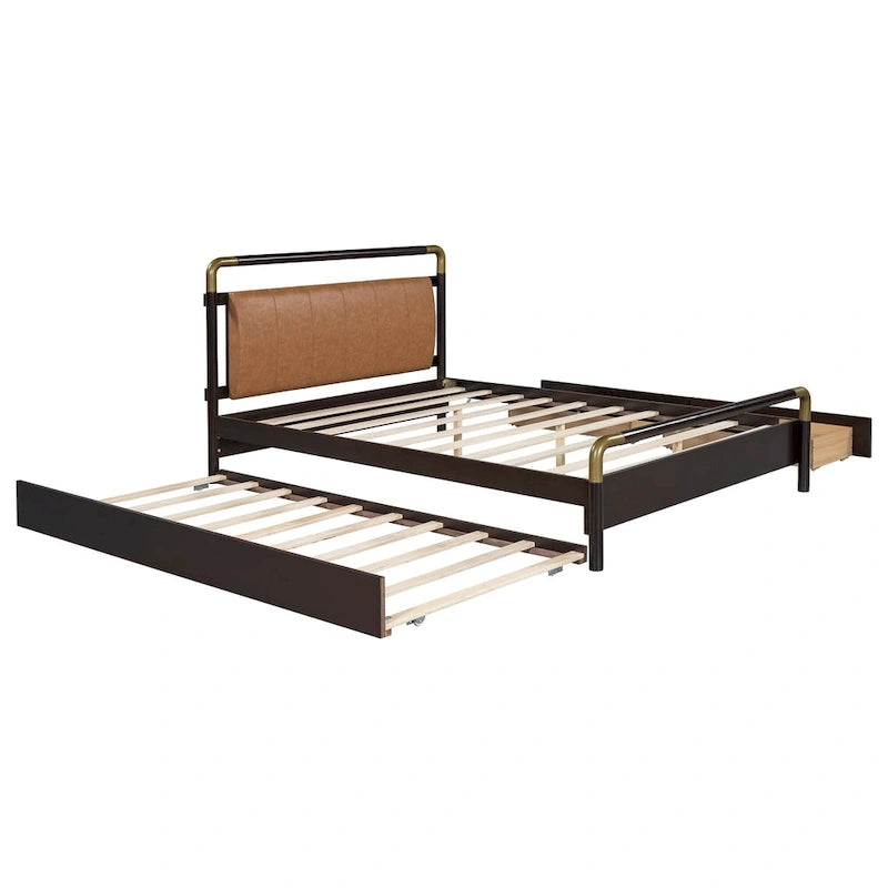 Cama Queen de plataforma con dosel blanco con cajones y nido doble, capacidad para 2 personas