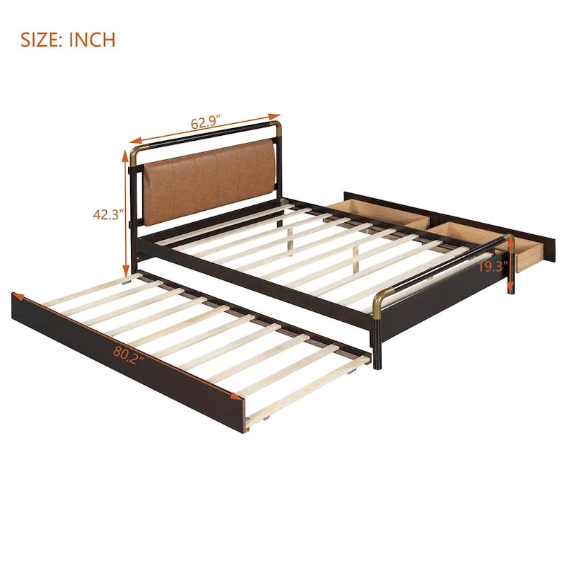 Cama Queen de plataforma con dosel blanco con cajones y nido doble, capacidad para 2 personas