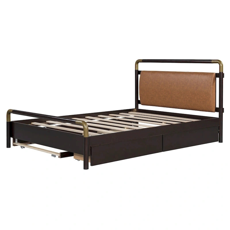 Cama Queen de plataforma con dosel blanco con cajones y nido doble, capacidad para 2 personas