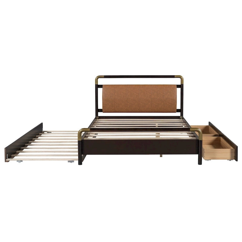 Cama Queen de plataforma con dosel blanco con cajones y nido doble, capacidad para 2 personas