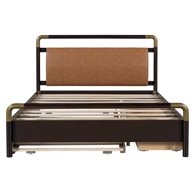 Cama Queen de plataforma con dosel blanco con cajones y nido doble, capacidad para 2 personas