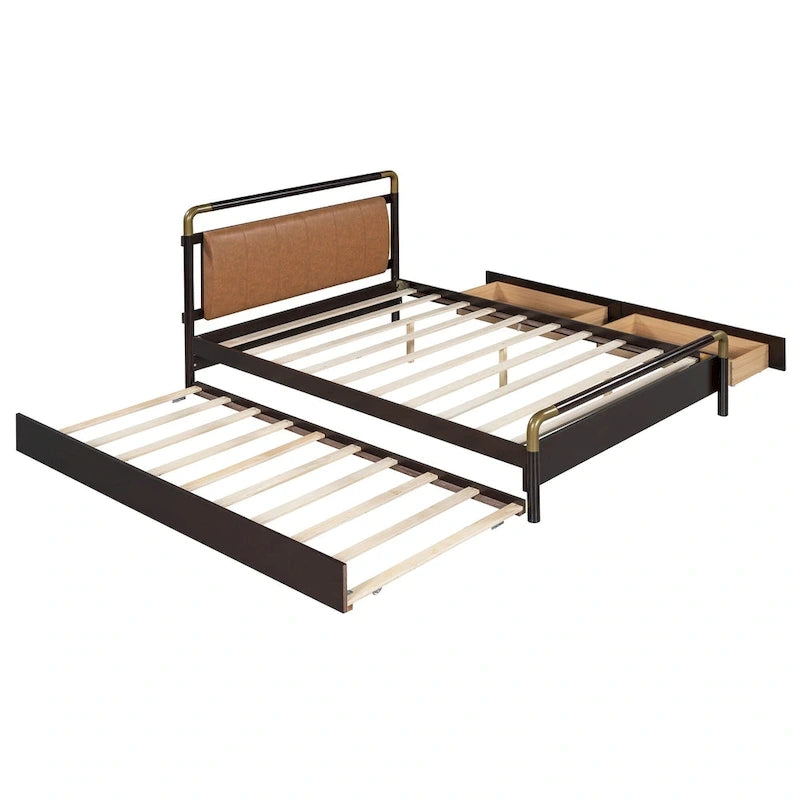 Cama Queen de plataforma con dosel blanco con cajones y nido doble, capacidad para 2 personas
