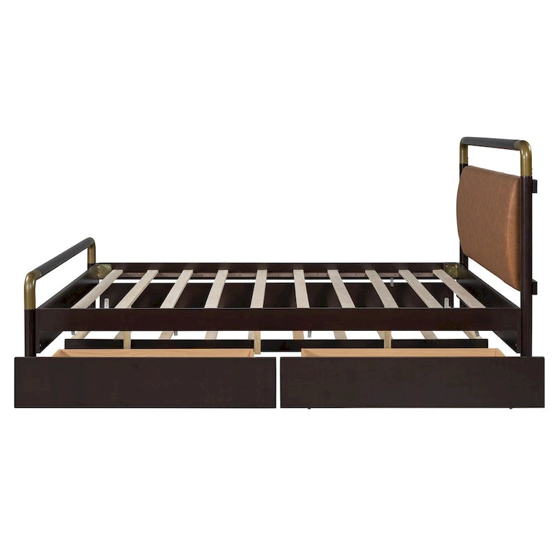 Cama Queen de plataforma con dosel blanco con cajones y nido doble, capacidad para 2 personas