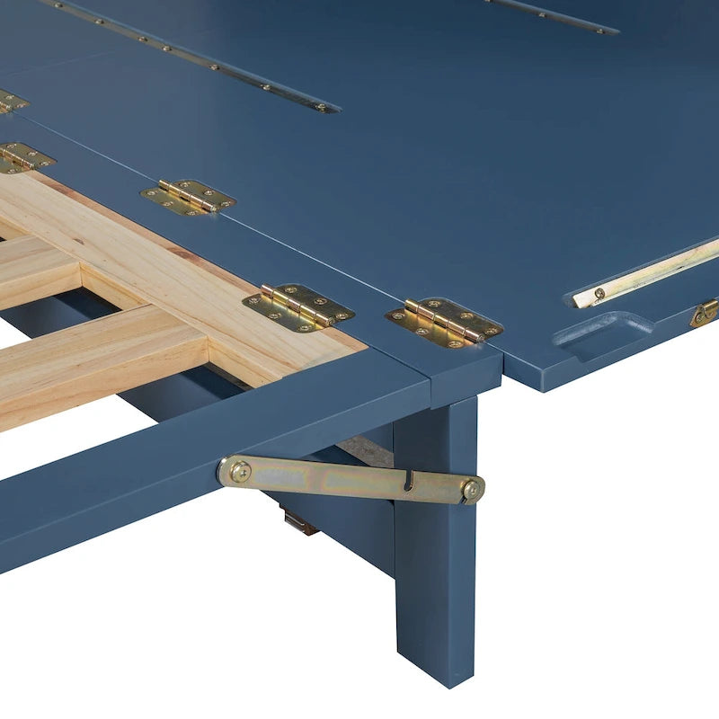 Cama Queen Murphy con gabinete, blanco/gris/azul, para 2 personas, se pliega