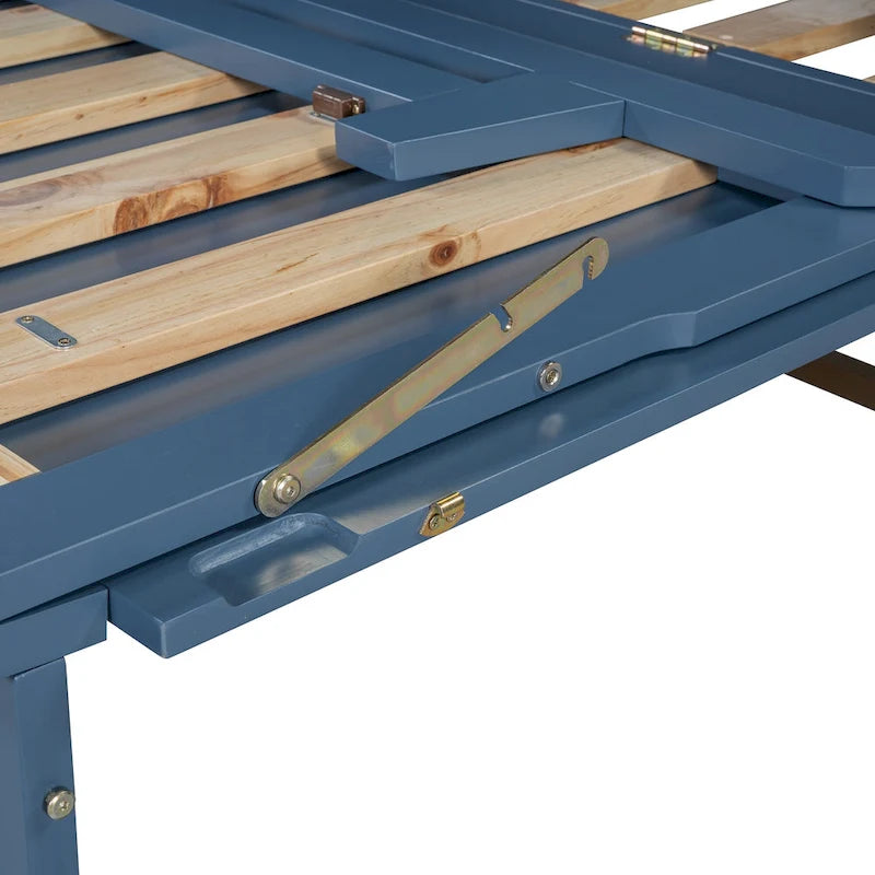 Cama Queen Murphy con gabinete, blanco/gris/azul, para 2 personas, se pliega
