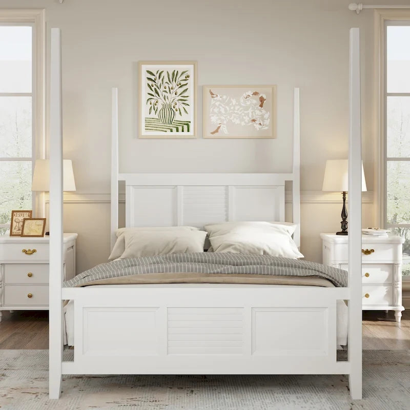 Cama con dosel Queen Blanca / Espresso, 190,5 cm de altura, Capacidad para 1 o 2 personas