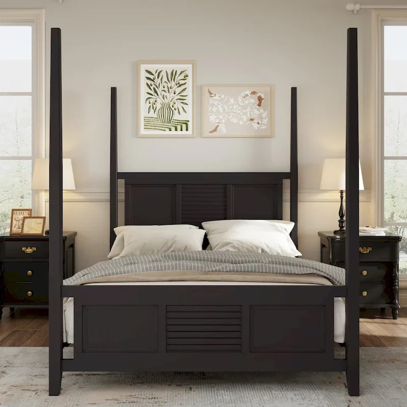 Cama con dosel Queen Blanca / Espresso, 190,5 cm de altura, Capacidad para 1 o 2 personas