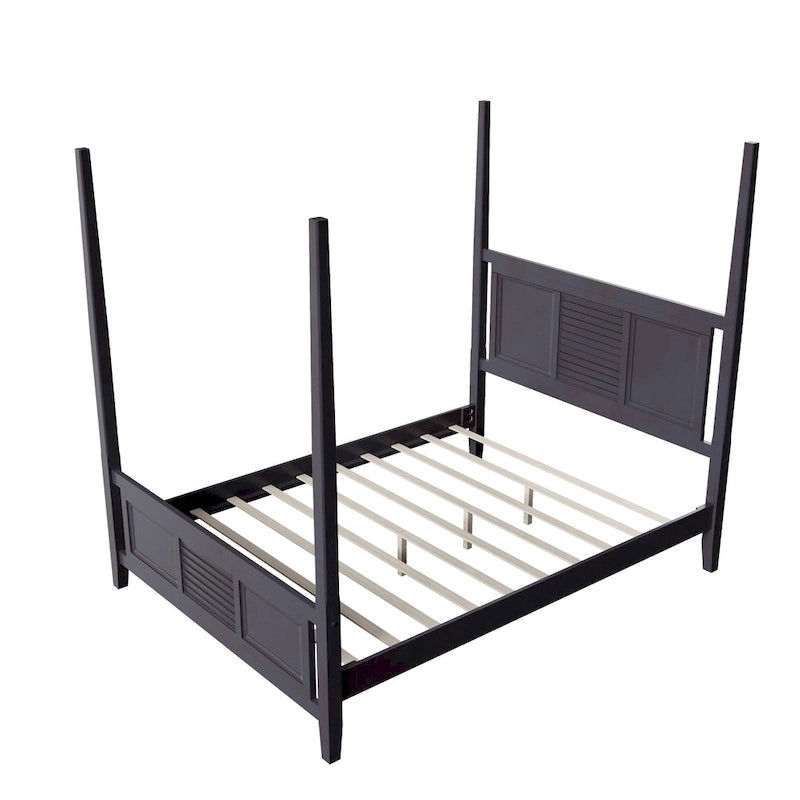 Cama con dosel Queen Blanca / Espresso, 190,5 cm de altura, Capacidad para 1 o 2 personas