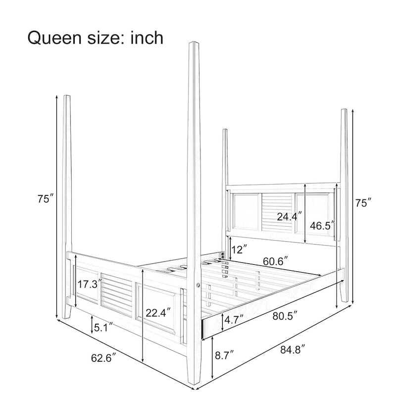 Cama con dosel Queen Blanca / Espresso, 190,5 cm de altura, Capacidad para 1 o 2 personas