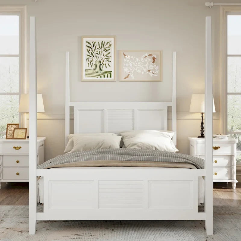 Cama con dosel Queen Blanca / Espresso, 190,5 cm de altura, Capacidad para 1 o 2 personas