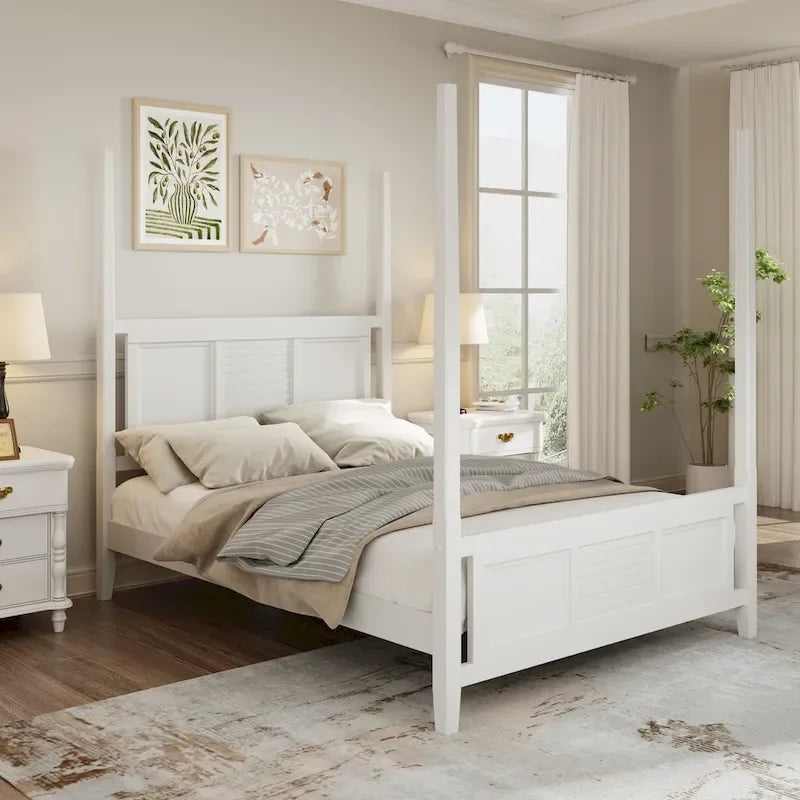 Cama con dosel Queen Blanca / Espresso, 190,5 cm de altura, Capacidad para 1 o 2 personas