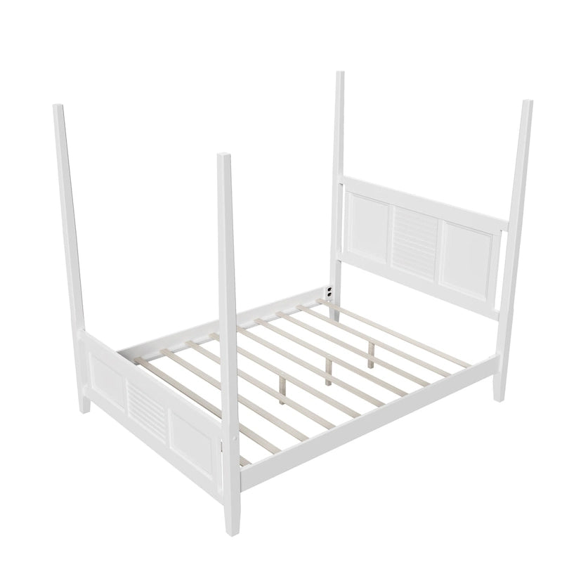 Cama con dosel Queen Blanca / Espresso, 190,5 cm de altura, Capacidad para 1 o 2 personas