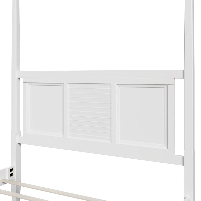 Cama con dosel Queen Blanca / Espresso, 190,5 cm de altura, Capacidad para 1 o 2 personas