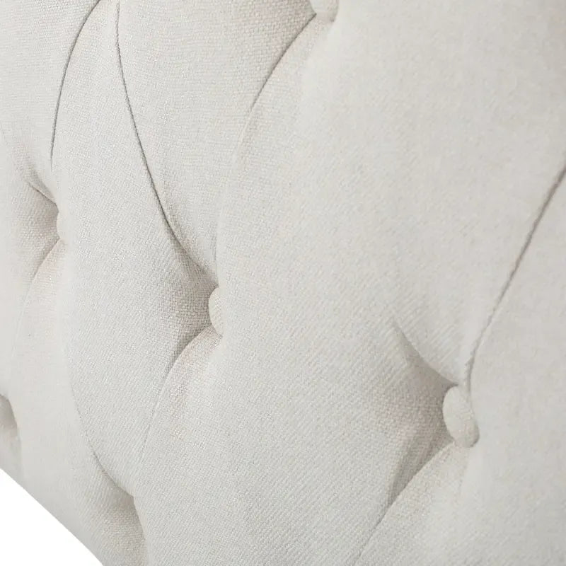 Cama Queen Ivory, cabecero y pie de cama arqueados con botones, detalles de remaches, capacidad para 2 personas