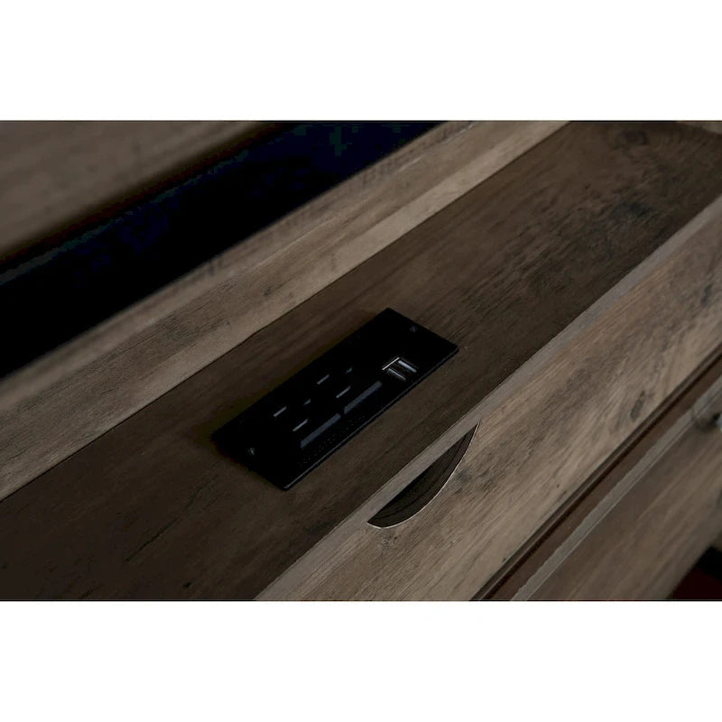 Cama Queen Gris con Cabecero LED y Estación de Carga, Estilo Puerta de Granero, 2 Plazas
