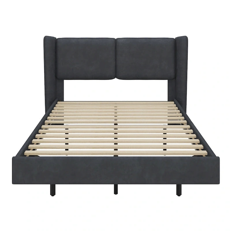 Base de Cama Plataforma Queen de Terciopelo con LED, Beige/Gris, 2 Personas