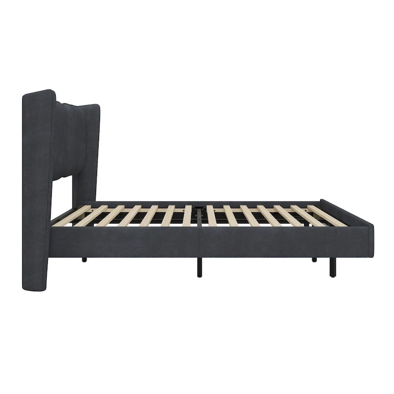 Base de Cama Plataforma Queen de Terciopelo con LED, Beige/Gris, 2 Personas