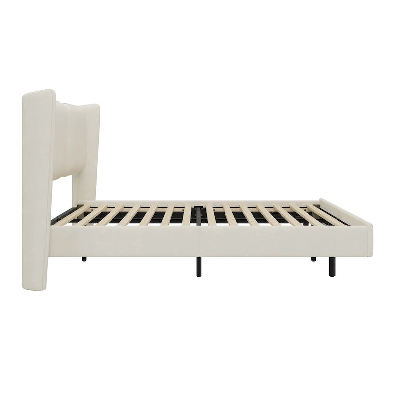 Base de Cama Plataforma Queen de Terciopelo con LED, Beige/Gris, 2 Personas