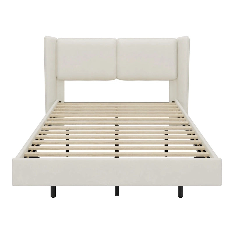 Base de Cama Plataforma Queen de Terciopelo con LED, Beige/Gris, 2 Personas