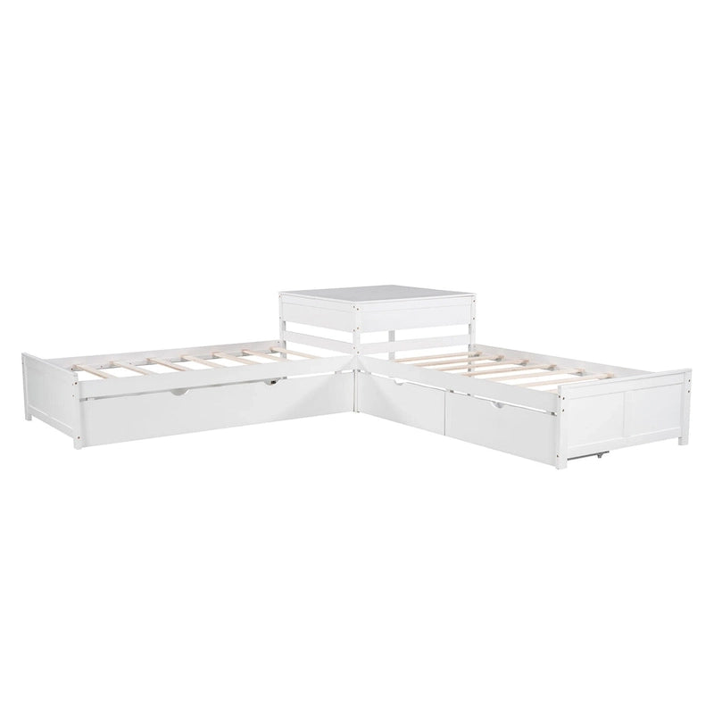 Litera doble en forma de L blanca con nido y cajones, capacidad para 3 personas