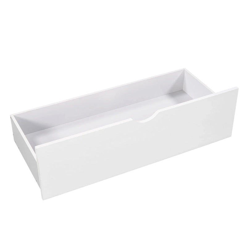 Litera doble en forma de L blanca con nido y cajones, capacidad para 3 personas