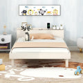 Cama Plataforma Individual Blanca Lavada con Cabecero USB, Capacidad para 1