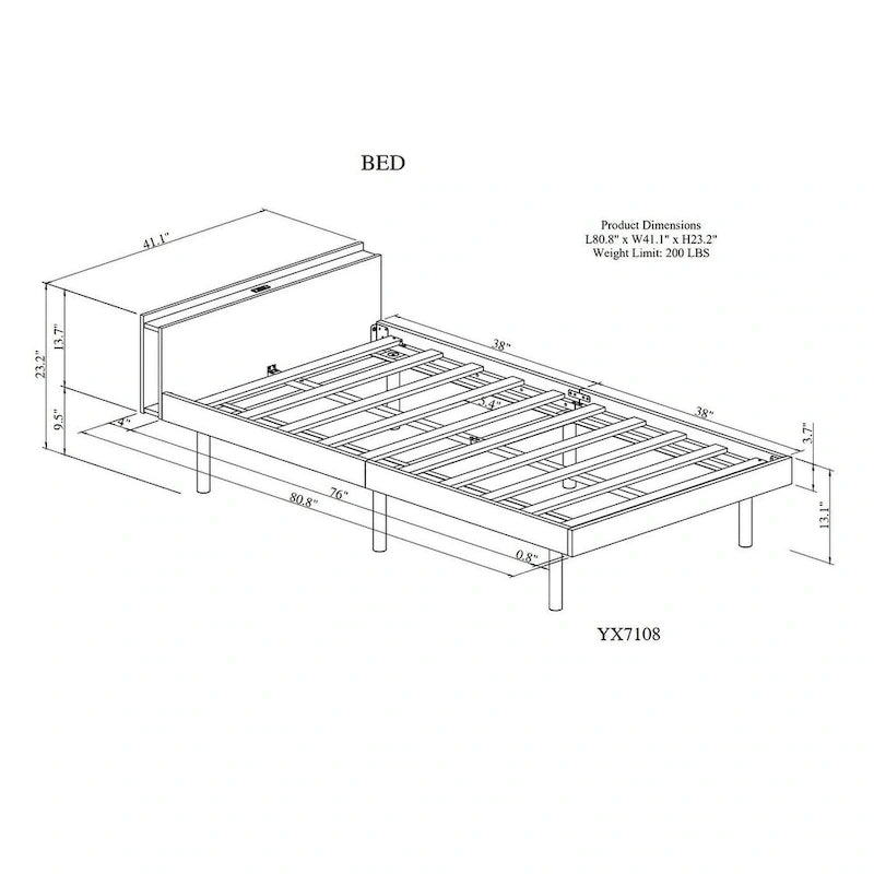 Cama Plataforma Individual Blanca Lavada con Cabecero USB, Capacidad para 1