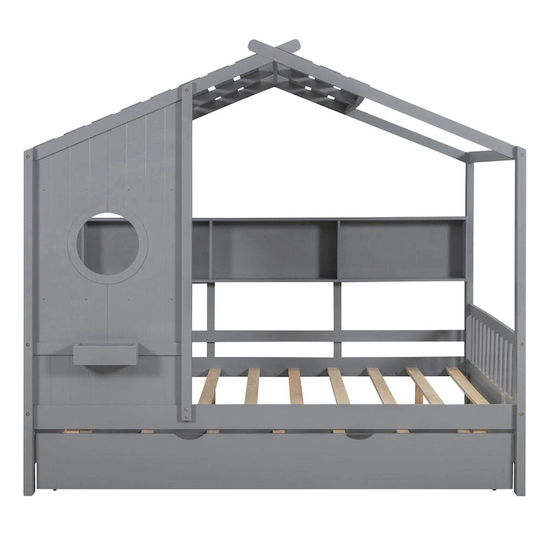Cama tipo plataforma tapizada gris con cabecero alado y 4 cajones de almacenaje, para 2 personas, matrimonial/Queen