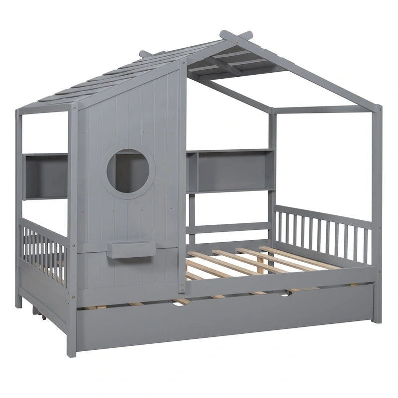 Cama tipo plataforma tapizada gris con cabecero alado y 4 cajones de almacenaje, para 2 personas, matrimonial/Queen