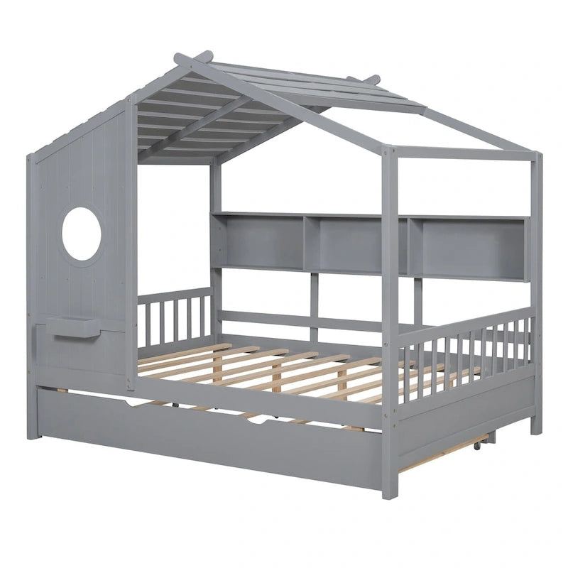 Cama tipo plataforma tapizada gris con cabecero alado y 4 cajones de almacenaje, para 2 personas, matrimonial/Queen