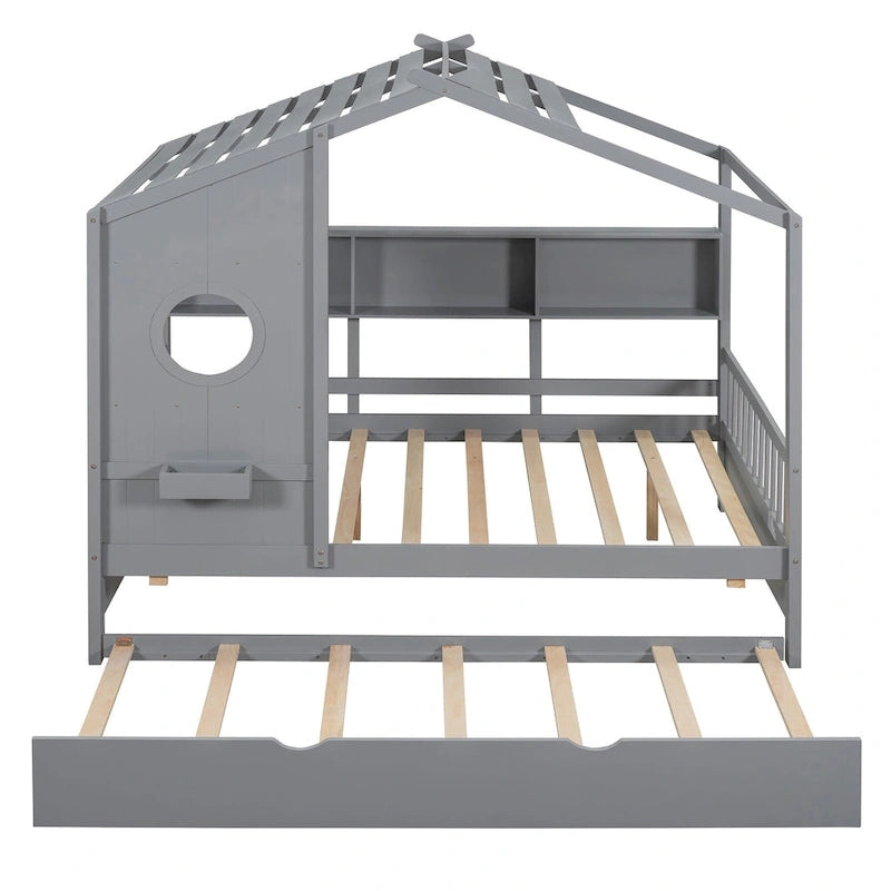 Cama tipo plataforma tapizada gris con cabecero alado y 4 cajones de almacenaje, para 2 personas, matrimonial/Queen