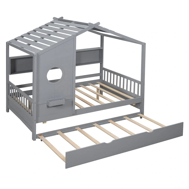 Cama tipo plataforma tapizada gris con cabecero alado y 4 cajones de almacenaje, para 2 personas, matrimonial/Queen
