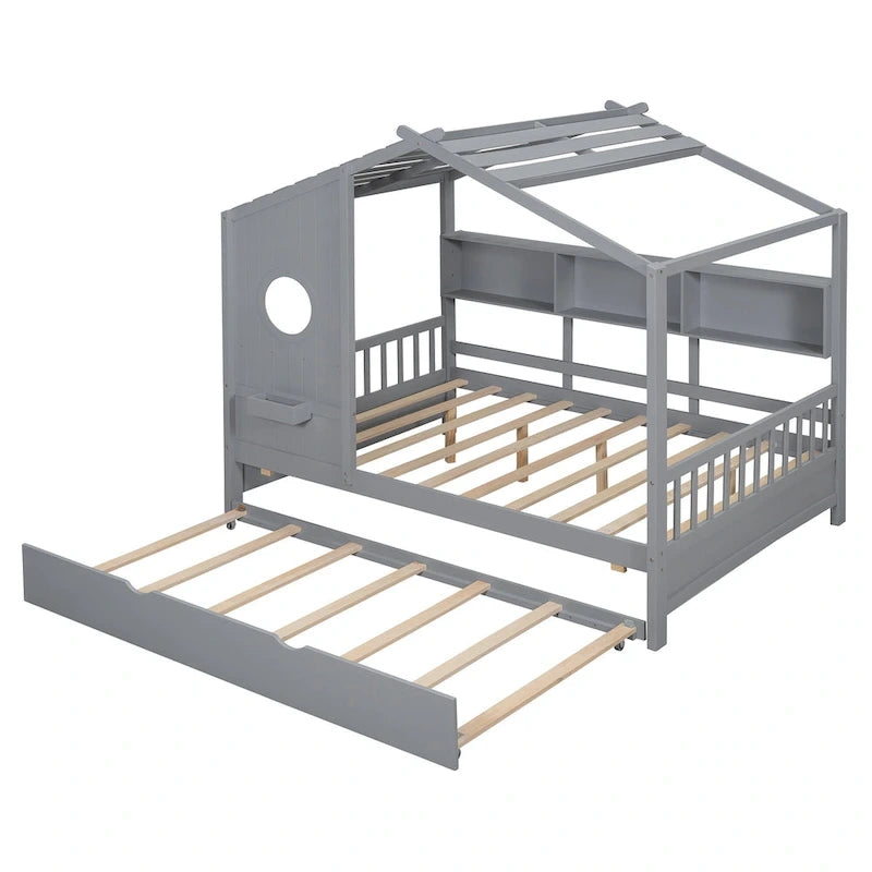 Cama tipo plataforma tapizada gris con cabecero alado y 4 cajones de almacenaje, para 2 personas, matrimonial/Queen