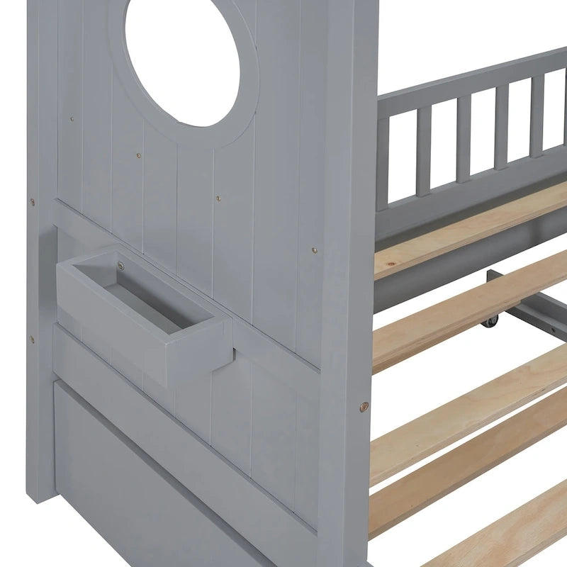 Cama tipo plataforma tapizada gris con cabecero alado y 4 cajones de almacenaje, para 2 personas, matrimonial/Queen