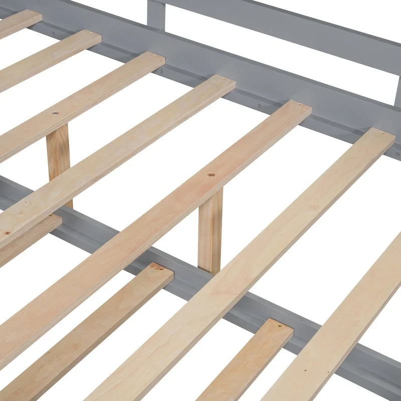 Cama tipo plataforma tapizada gris con cabecero alado y 4 cajones de almacenaje, para 2 personas, matrimonial/Queen