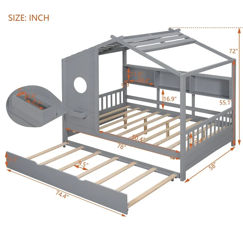 Cama tipo plataforma tapizada gris con cabecero alado y 4 cajones de almacenaje, para 2 personas, matrimonial/Queen