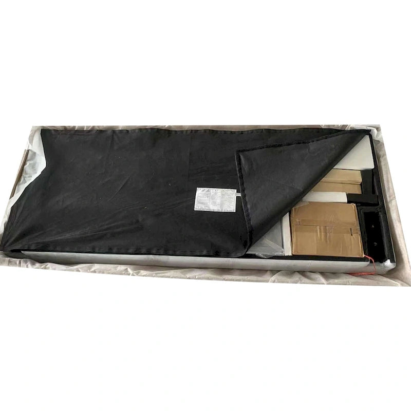 Cama Plataforma Gris Tamaño Queen Tapizada, Cabecero de Lino, Para 2 Personas
