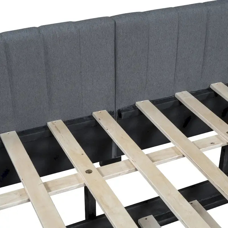 Sofá cama tapizado en lino gris con nido, tamaño matrimonial, para 2 personas